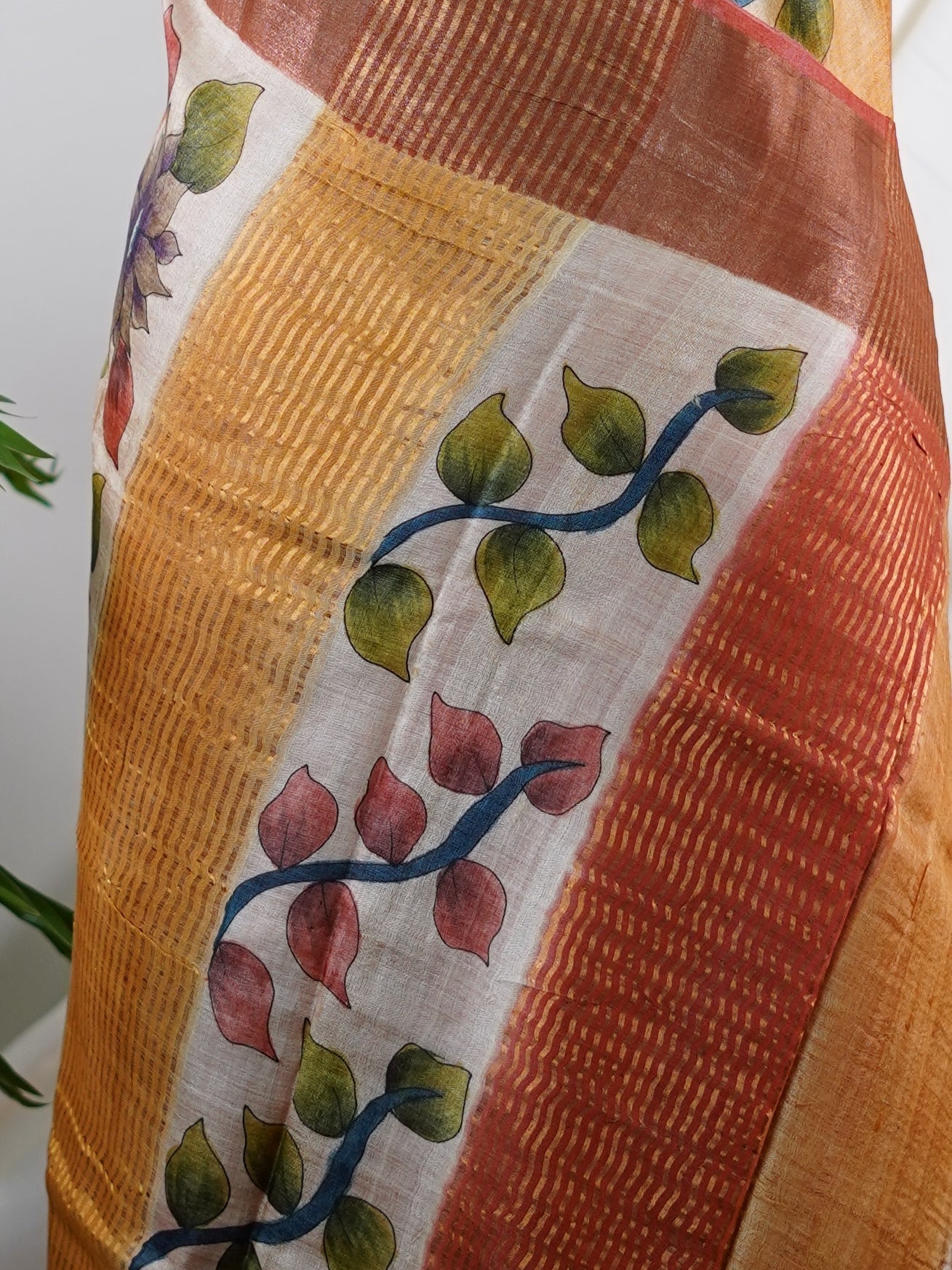 Tussars Beige 100% Pure Tussar - Manoranjitham Weaves - Handloom Store