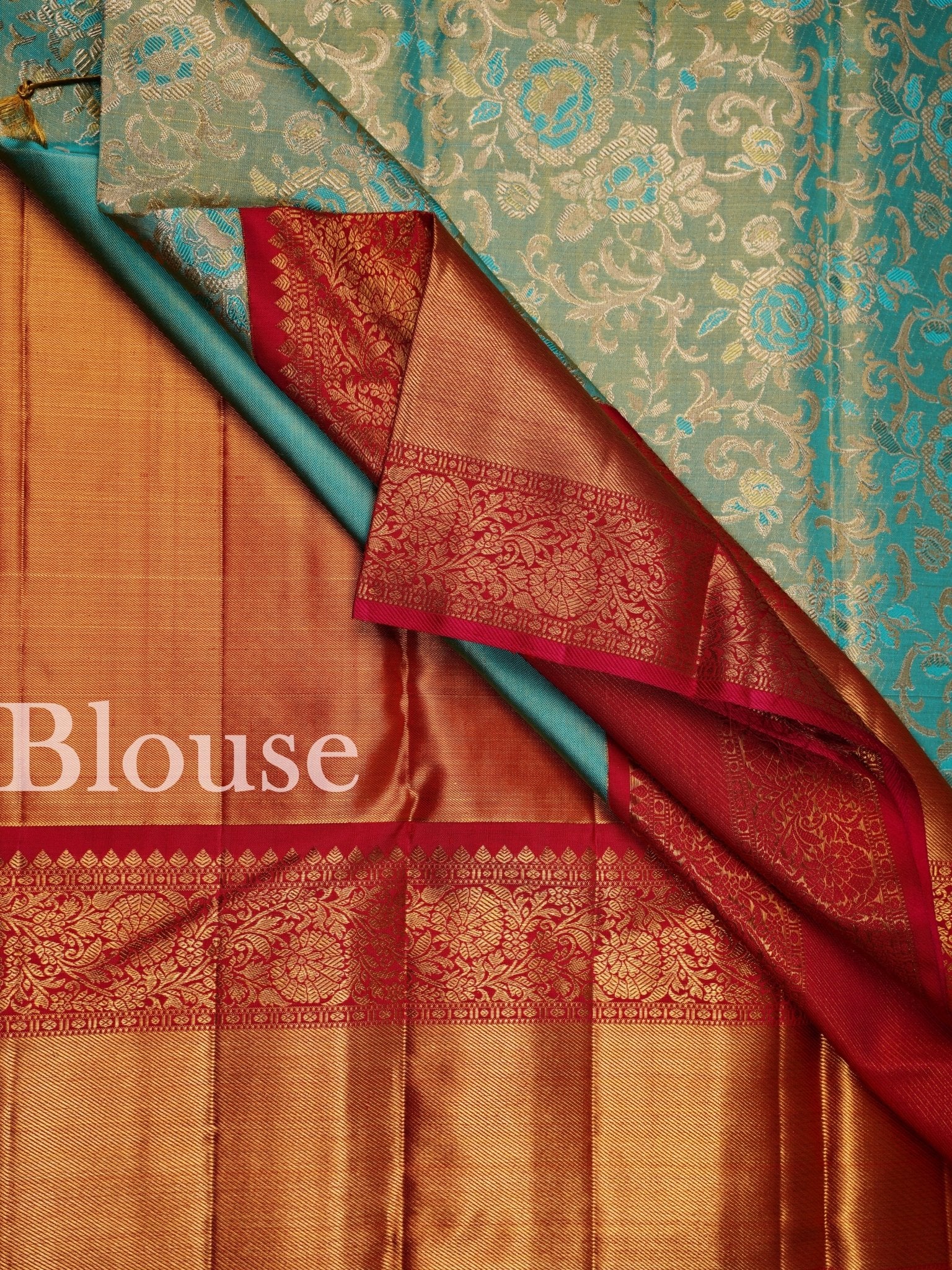 Kanchipuram Silk Aqua Green 100% Pure Silk  - Manoranjitham Weaves - Handloom Store