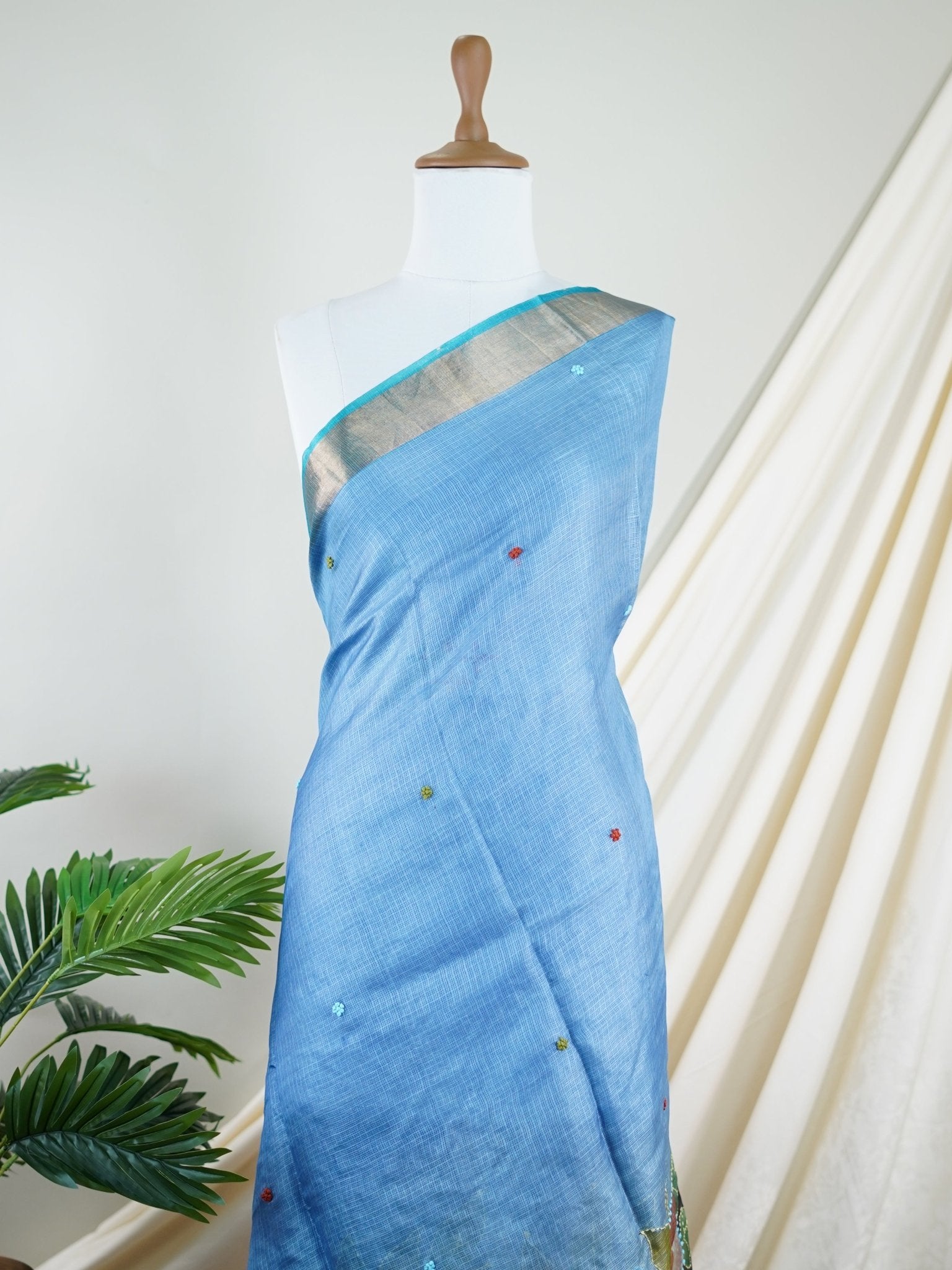 Tussars Navy Blue Kota - Manoranjitham Weaves - Handloom Store
