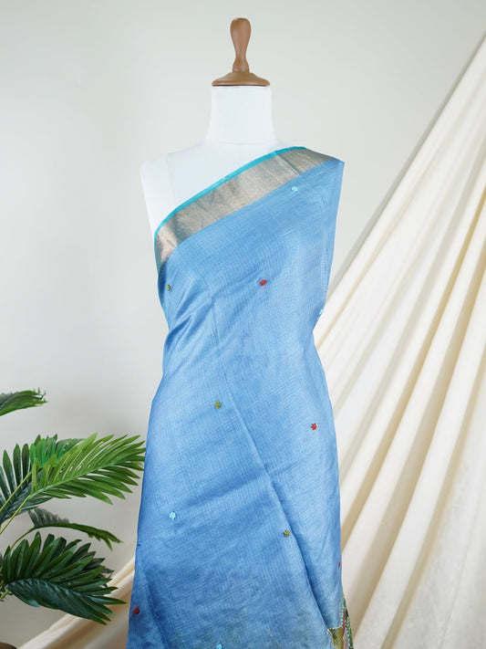 Tussars Navy Blue Kota - Manoranjitham Weaves - Handloom Store