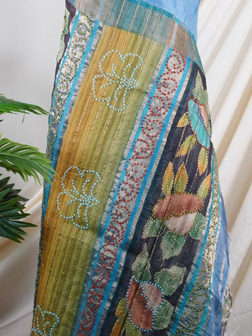 Tussars 
A Kota saree with digital print and delicate hand embroidered knot work, blending contemporary design with traditional craftsmanship Malkaunsa     - Manoranjitham Weaves - Handloom Store