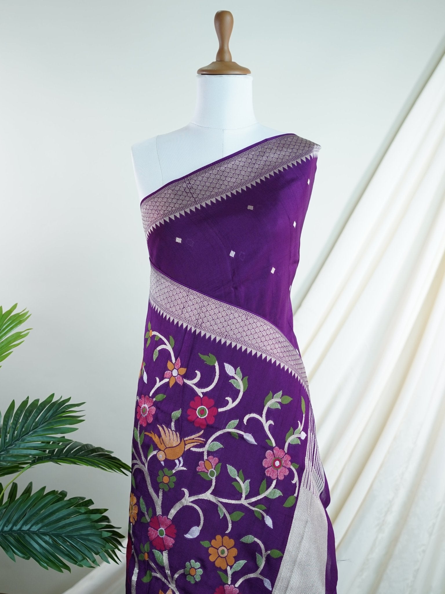 Georgette Violet Tussar Georgette - Manoranjitham Weaves - Handloom Store