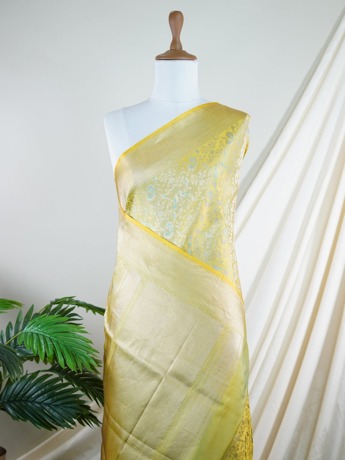 Katan Yellow 100% Pure Katan Silk - Manoranjitham Weaves - Handloom Store