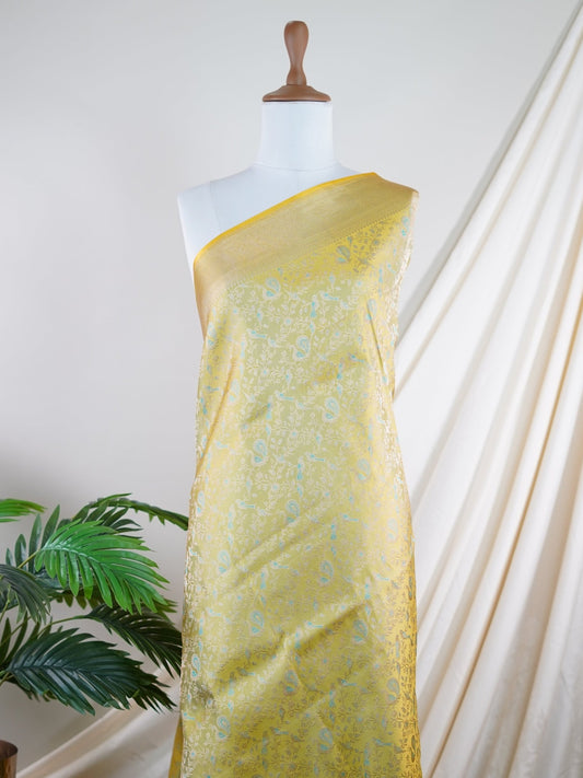 Katan Yellow 100% Pure Katan Silk - Manoranjitham Weaves - Handloom Store