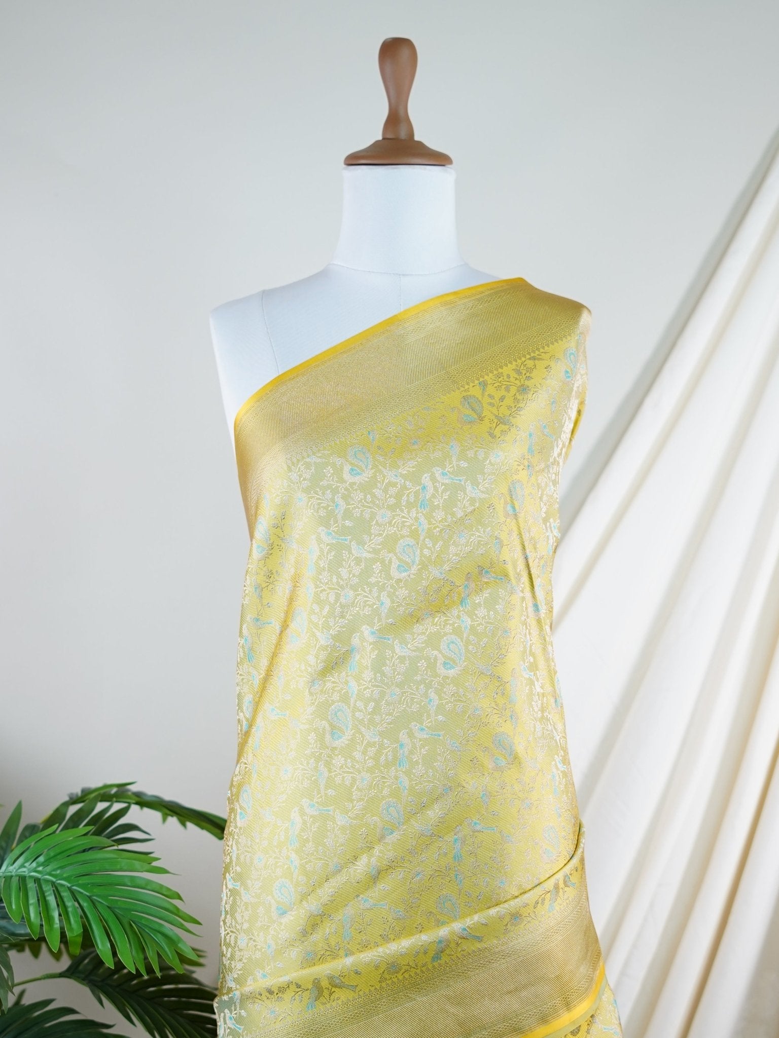 Katan Yellow 100% Pure Katan Silk - Manoranjitham Weaves - Handloom Store