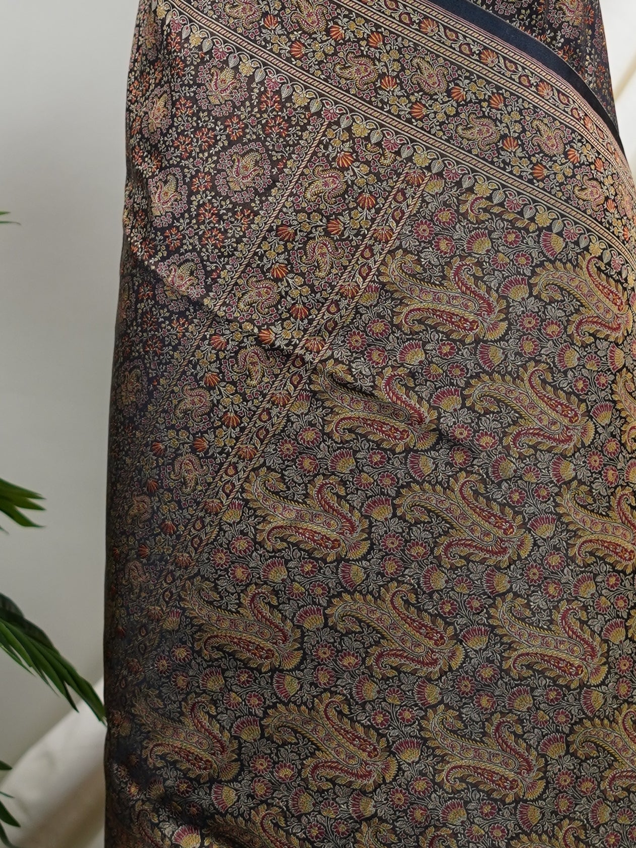 Katan Black Semi Mushru - Manoranjitham Weaves - Handloom Store