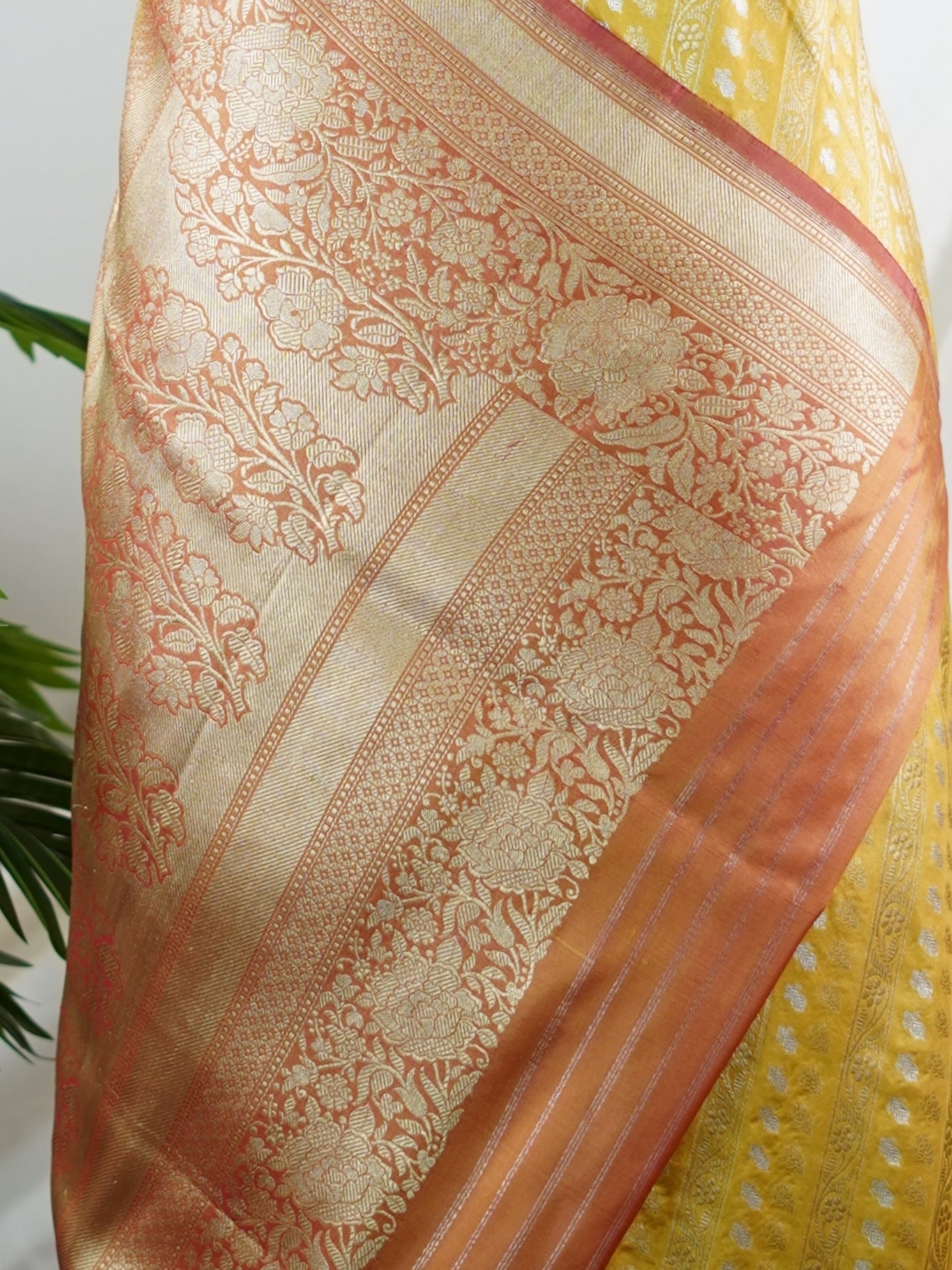 Katan Yellow 100% Pure Katan Silk - Manoranjitham Weaves - Handloom Store