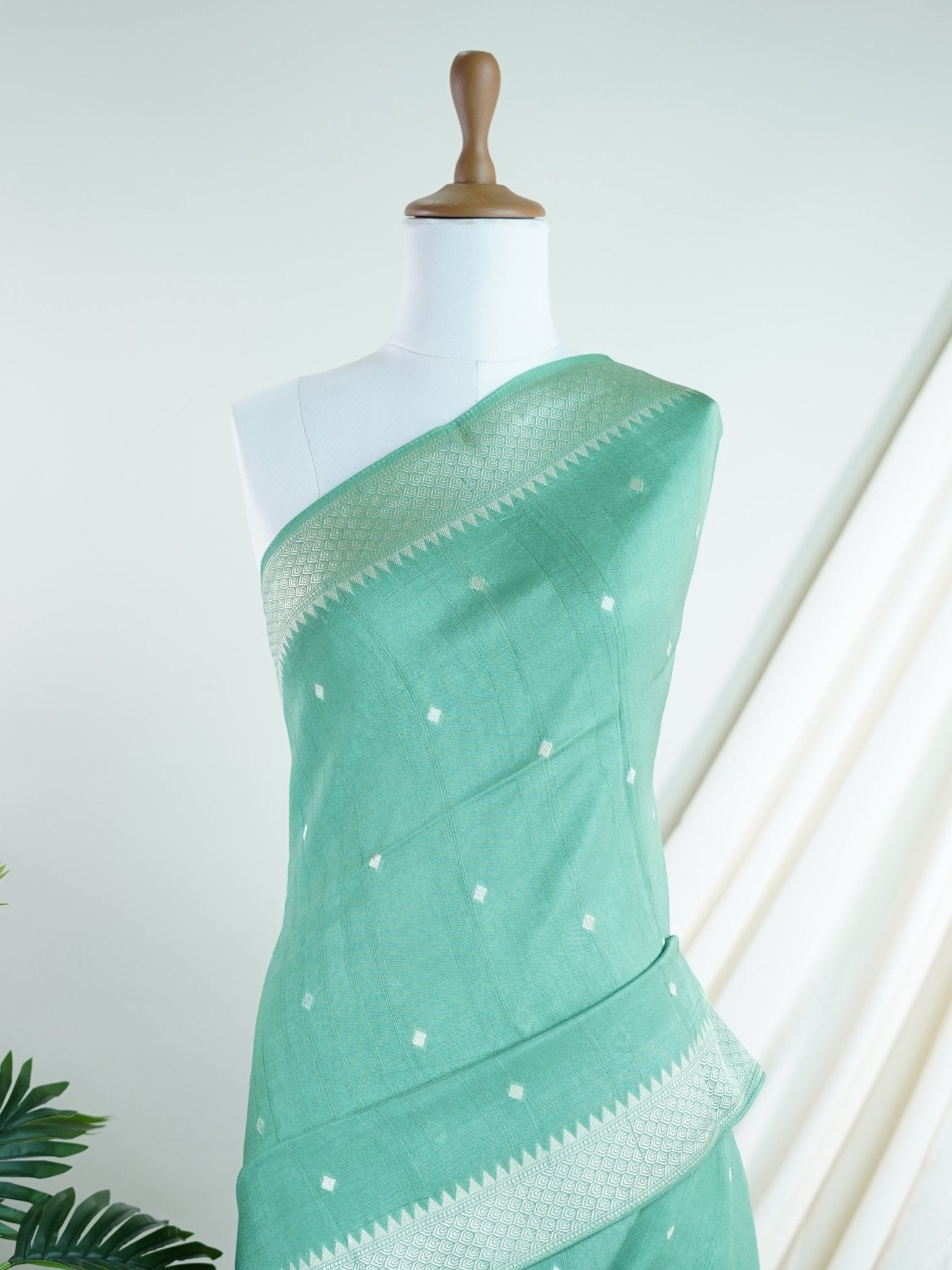Georgette Sea Green Tussar Georgette - Manoranjitham Weaves - Handloom Store