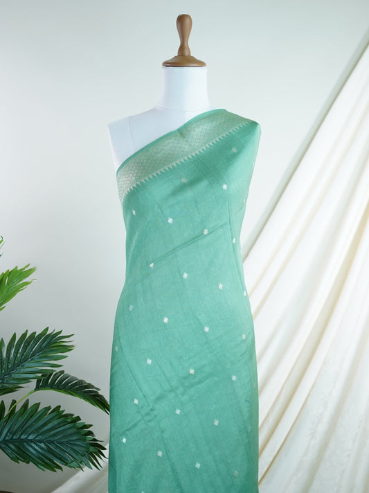 Georgette Sea Green Tussar Georgette - Manoranjitham Weaves - Handloom Store