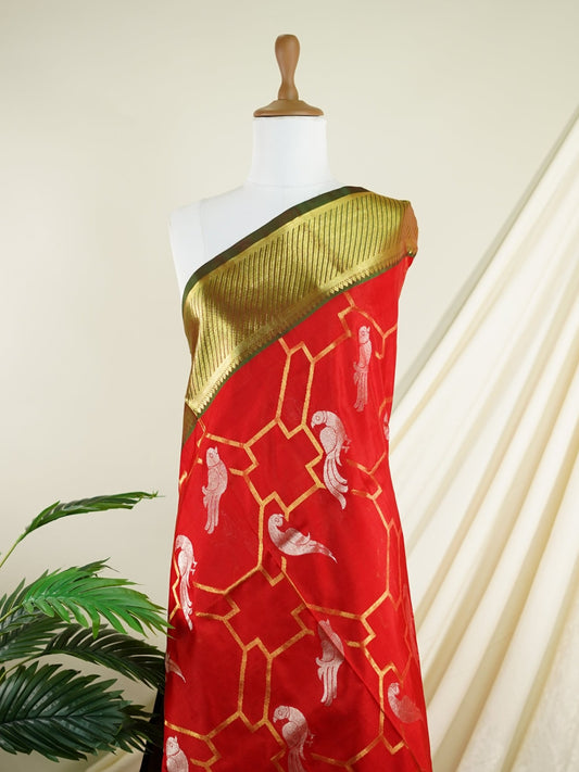 Venkatagiri Silk Red 100% Pure Silk  - Manoranjitham Weaves - Handloom Store