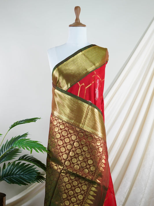 Venkatagiri Silk Red 100% Pure Silk  - Manoranjitham Weaves - Handloom Store