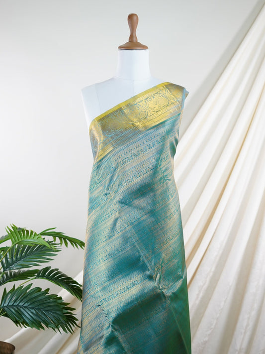 Kanchipuram Silk Green 100% Pure Silk  - Manoranjitham Weaves - Handloom Store