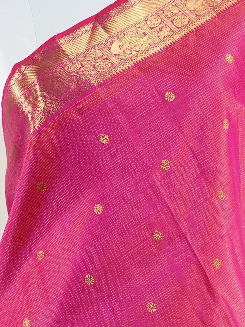Kanchipuram Silk Pink 100% Pure Silk  - Manoranjitham Weaves - Handloom Store
