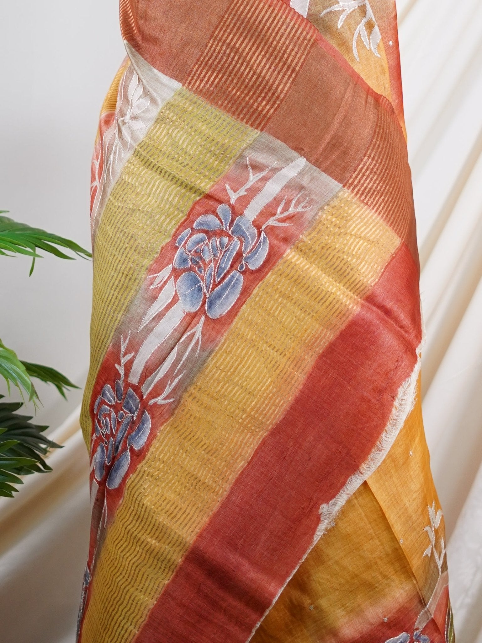 Tussars Peach 100% Pure Tussar - Manoranjitham Weaves - Handloom Store