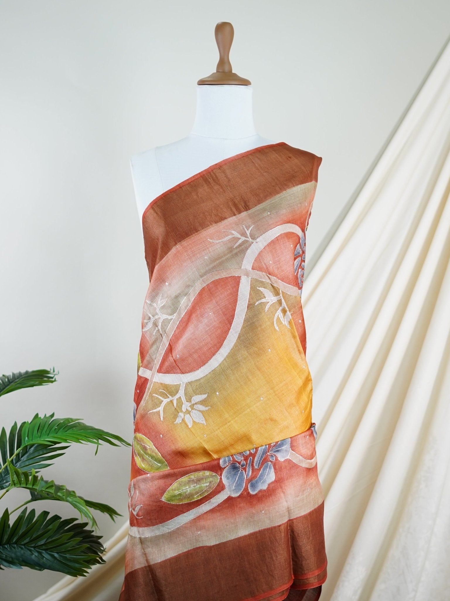 Tussars Peach 100% Pure Tussar - Manoranjitham Weaves - Handloom Store