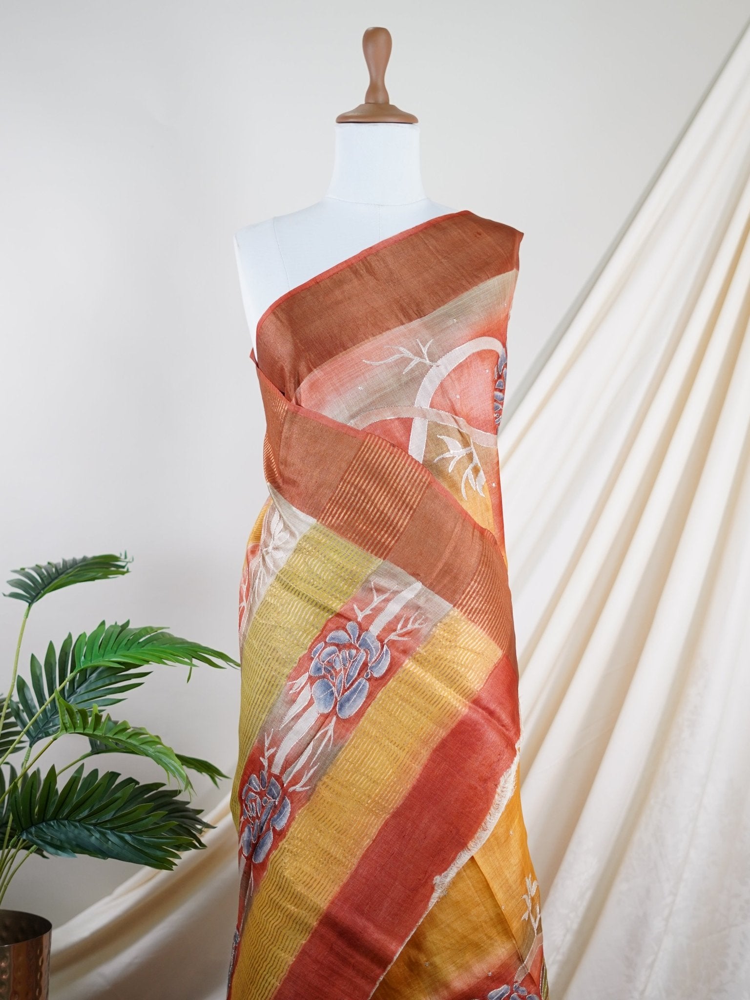 Tussars Peach 100% Pure Tussar - Manoranjitham Weaves - Handloom Store