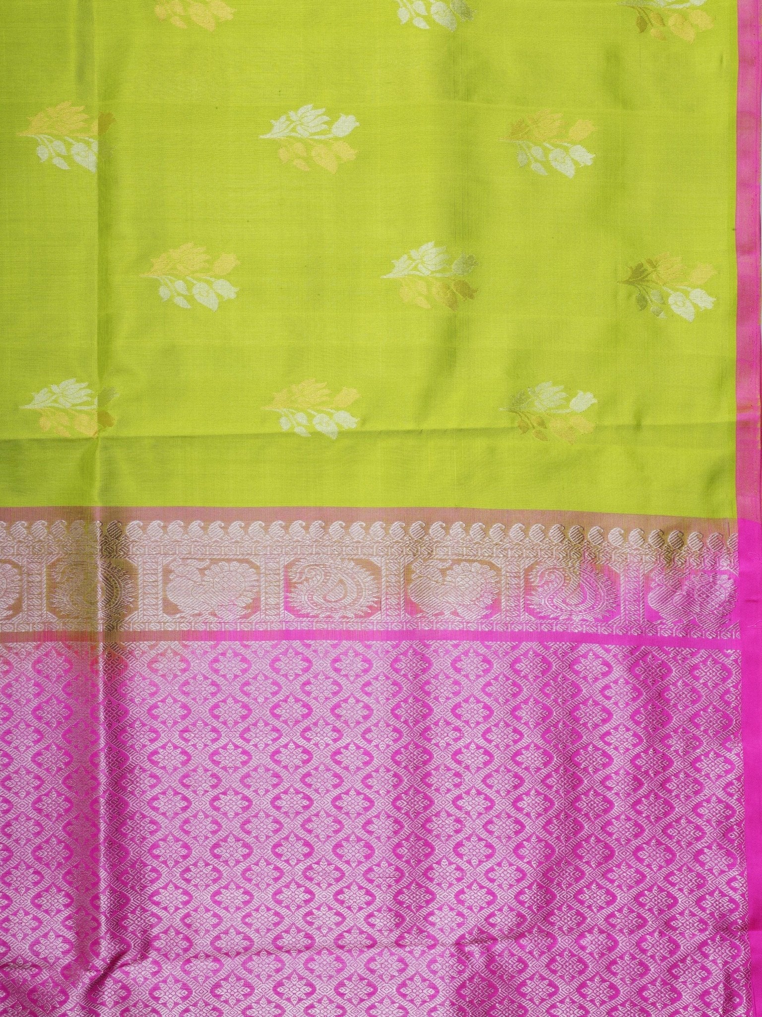 Venkatagiri Silk Parrot Green 100% Pure Silk  - Manoranjitham Weaves - Handloom Store