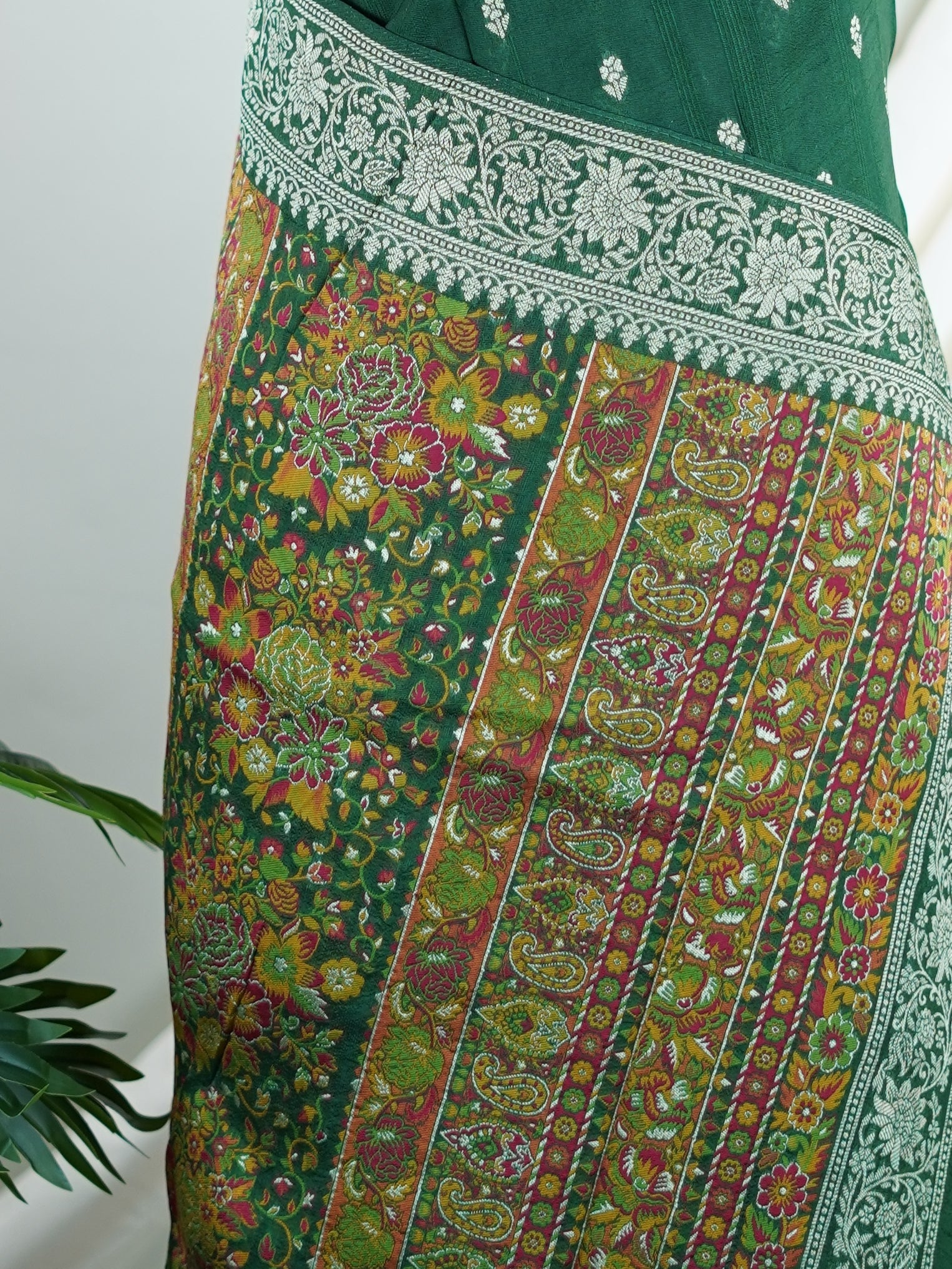 Georgette Green Tussar Georgette - Manoranjitham Weaves - Handloom Store