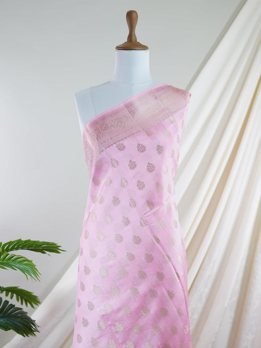 Chiniya Silk Baby Pink 100% Pure Chiniya Silk  - Manoranjitham Weaves - Handloom Store