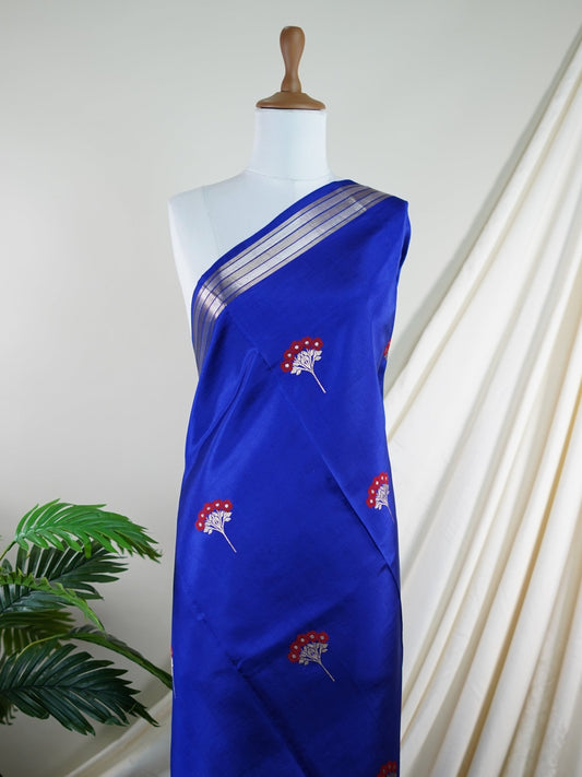 Katan Blue 100% Pure Silk  - Manoranjitham Weaves - Handloom Store