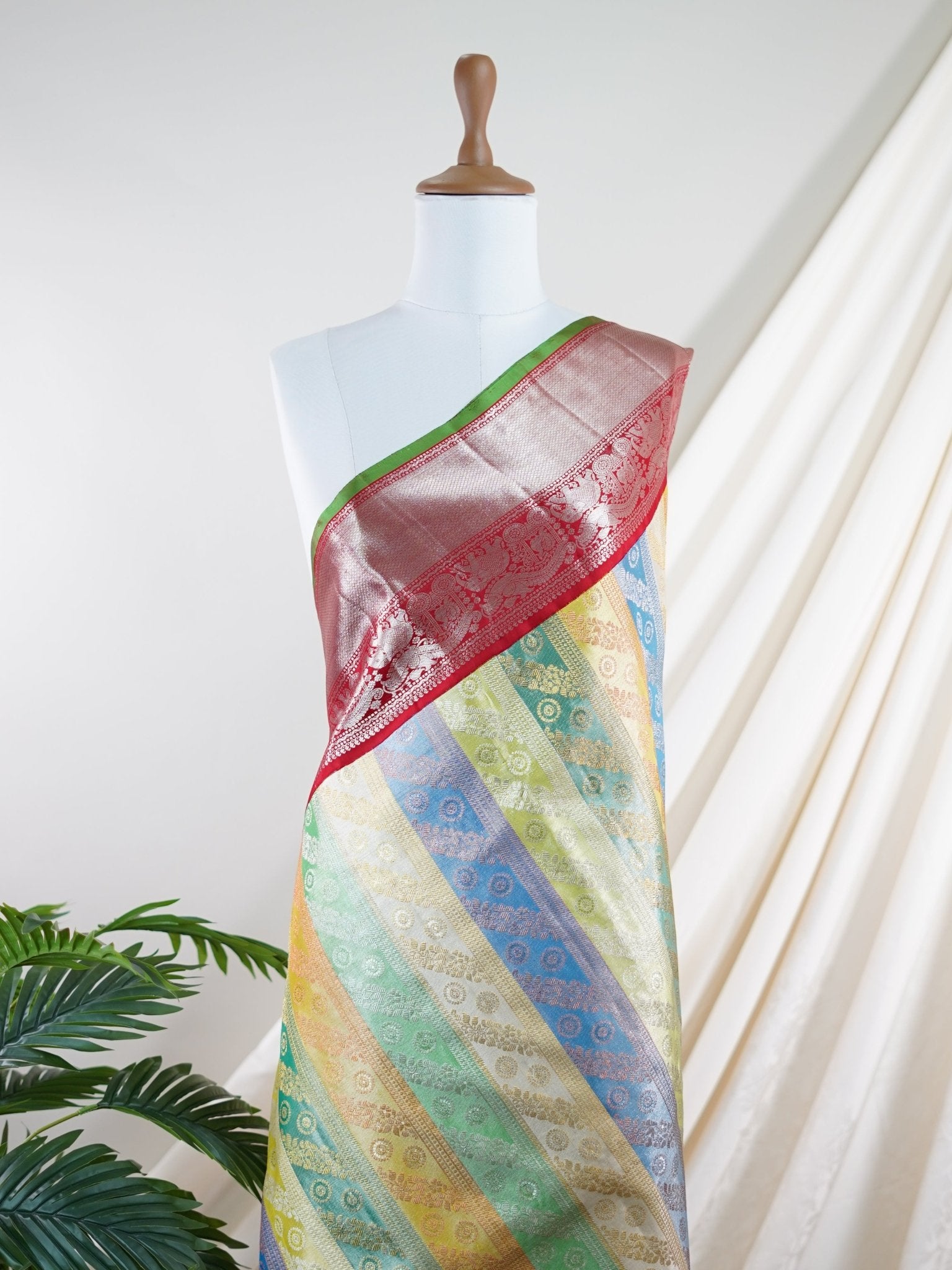 Kanchipuram Silk Multi Colour 100% Pure Silk  - Manoranjitham Weaves - Handloom Store