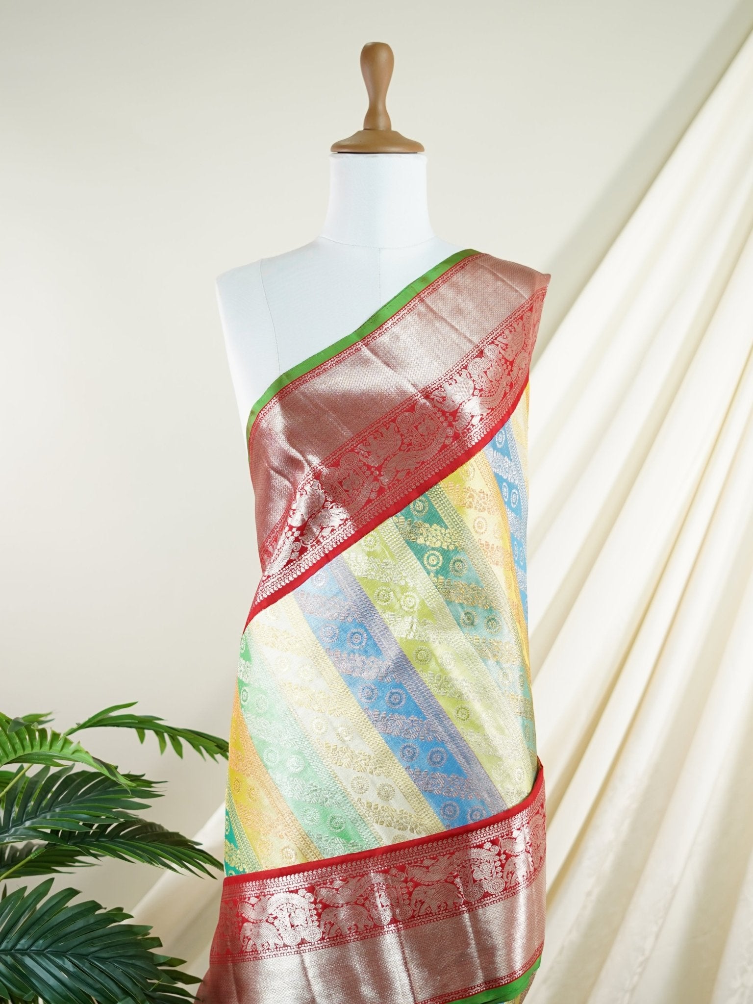 Kanchipuram Silk Multi Colour 100% Pure Silk  - Manoranjitham Weaves - Handloom Store