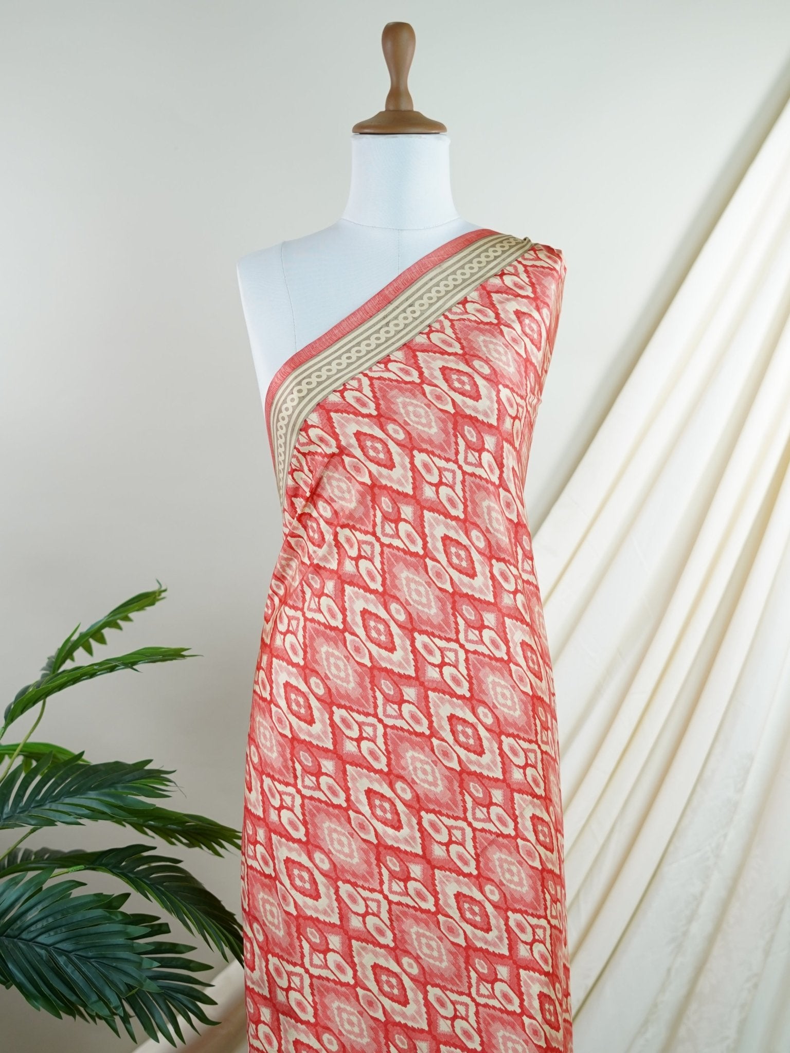 Satin Red Semi Mushru - Manoranjitham Weaves - Handloom Store