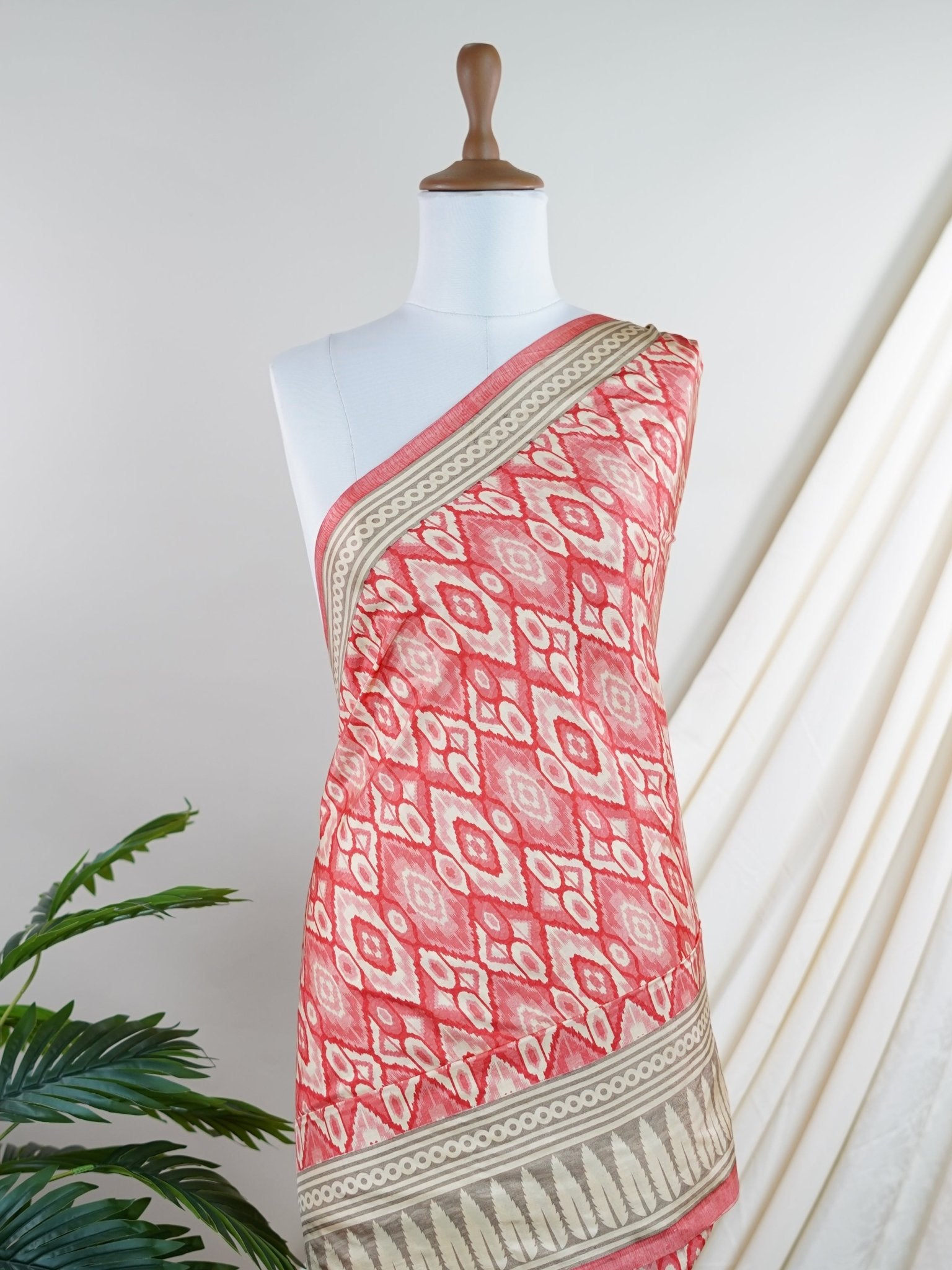 Satin Red Semi Mushru - Manoranjitham Weaves - Handloom Store