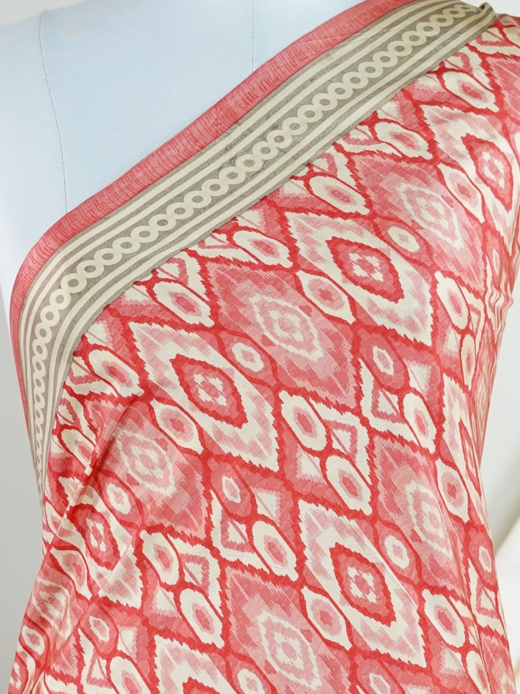 Satin Red Semi Mushru - Manoranjitham Weaves - Handloom Store
