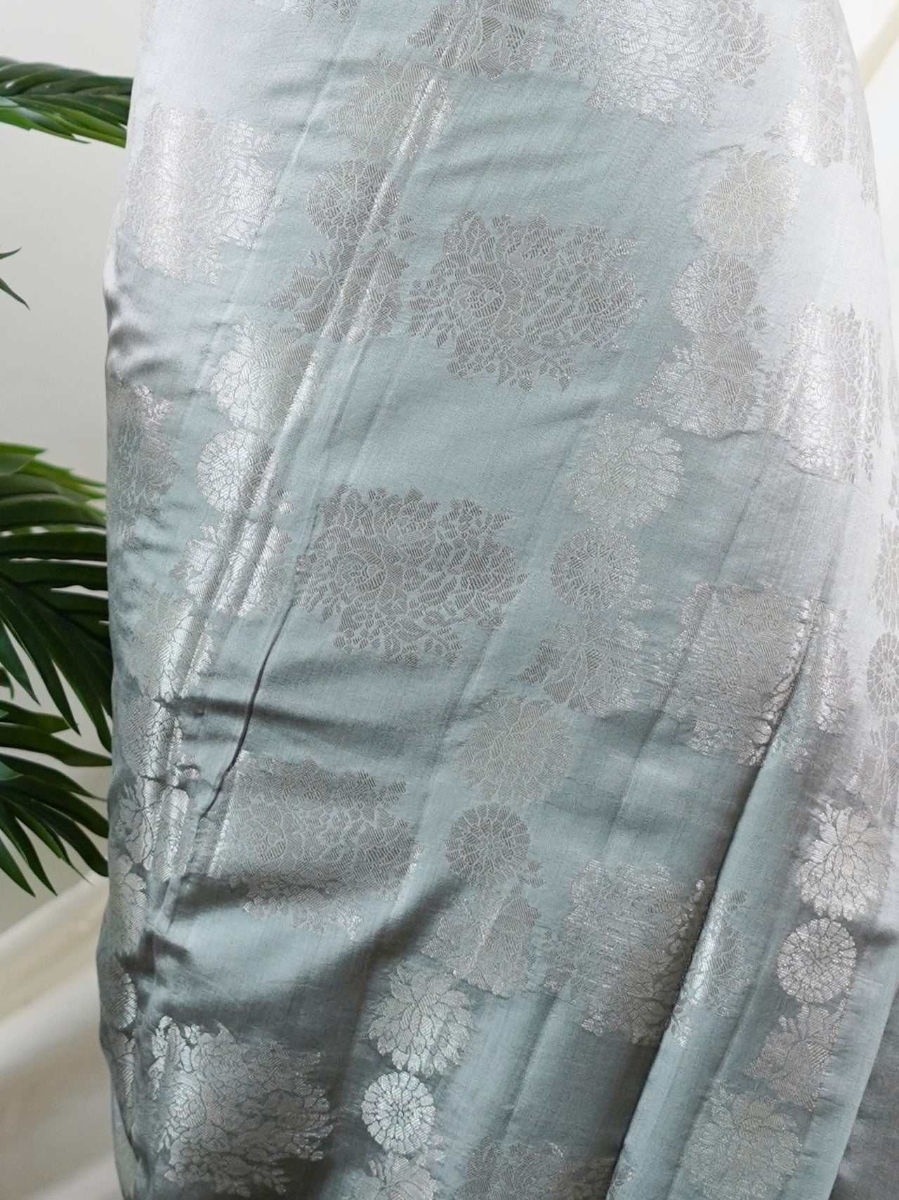 Katan Grey 100% Pure Katan Soft Silk - Manoranjitham Weaves - Handloom Store