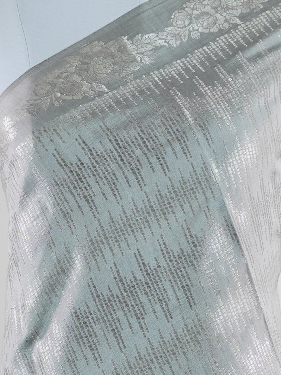 Katan Grey 100% Pure Katan Soft Silk - Manoranjitham Weaves - Handloom Store