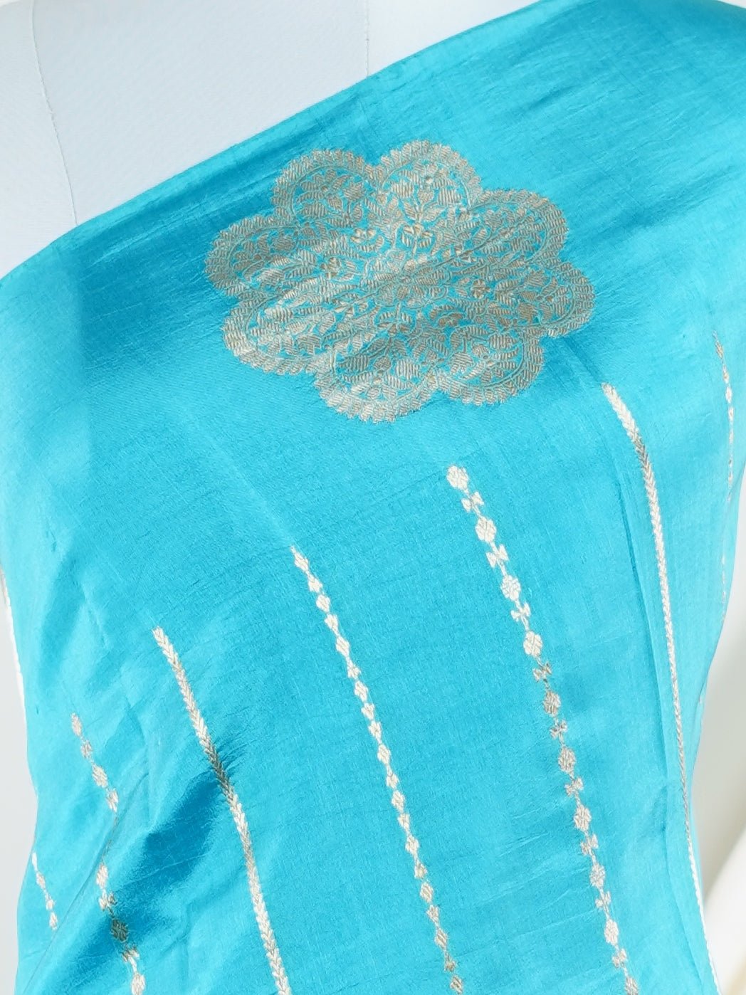Katan Cyan Blue 100% Pure Katan Silk - Manoranjitham Weaves - Handloom Store
