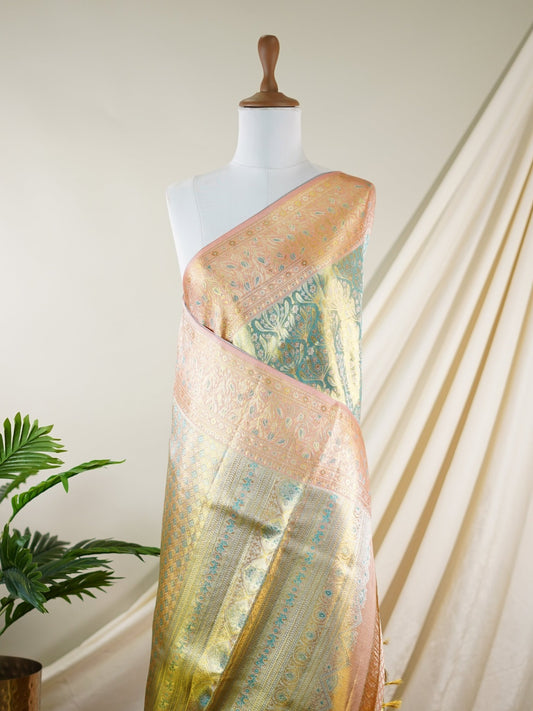 Kanchipuram Silk Green 100% Pure Silk  - Manoranjitham Weaves - Handloom Store