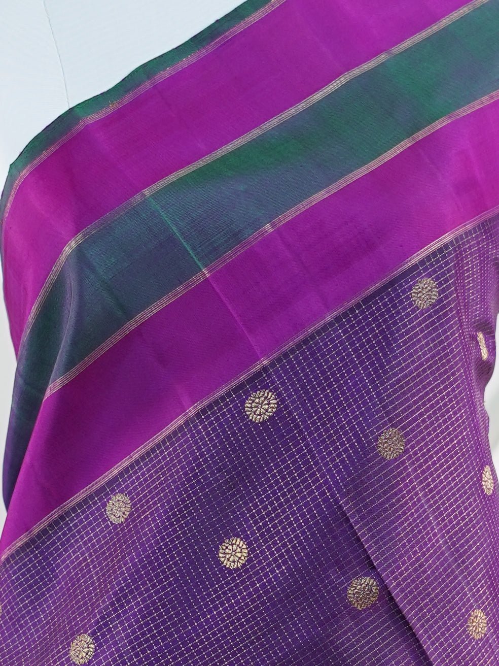 Kanchipuram Silk Brinjal 100% Pure Silk  - Manoranjitham Weaves - Handloom Store