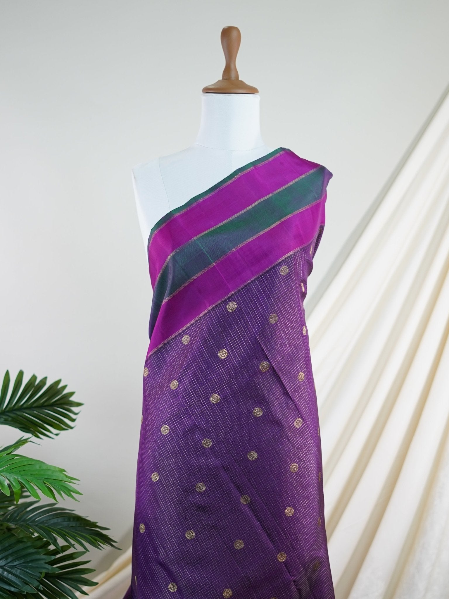Kanchipuram Silk Brinjal 100% Pure Silk  - Manoranjitham Weaves - Handloom Store