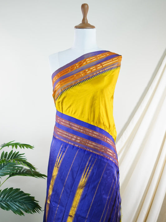 Narayanpet Yellowish Green 100% Pure Silk  - Manoranjitham Weaves - Handloom Store