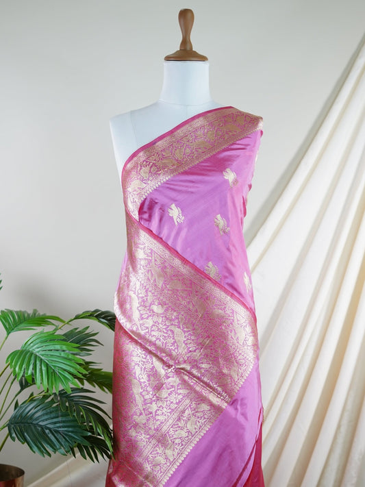 Katan Light Pink 100% Pure Katan Silk - Manoranjitham Weaves - Handloom Store