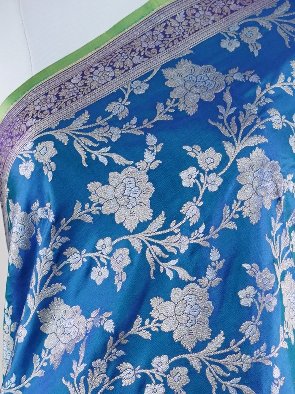 Katan Cobalt Blue 100% Pure Katan Silk - Manoranjitham Weaves - Handloom Store