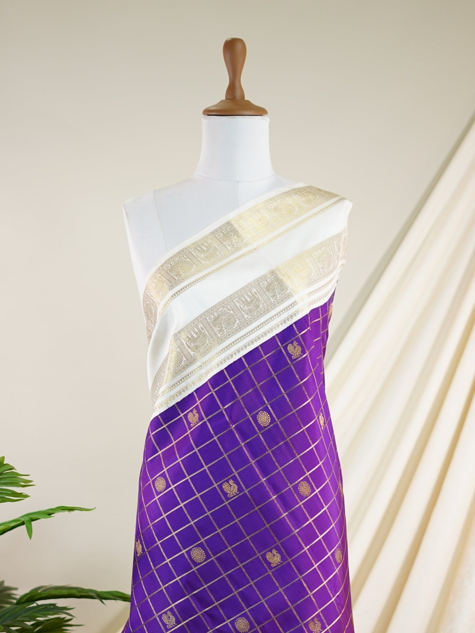 Kanchipuram Silk Purple 100% Pure Silk  - Manoranjitham Weaves - Handloom Store