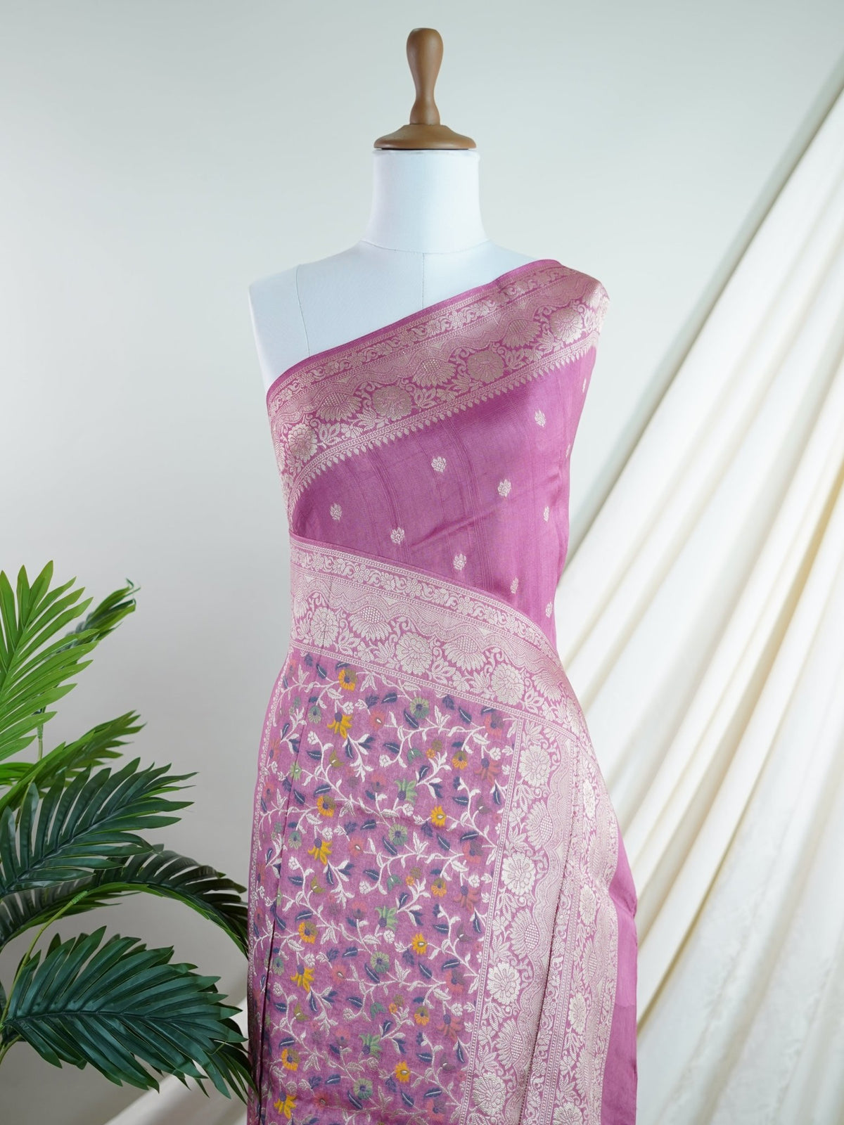Georgette Pink Tussar Georgette - Manoranjitham Weaves - Handloom Store