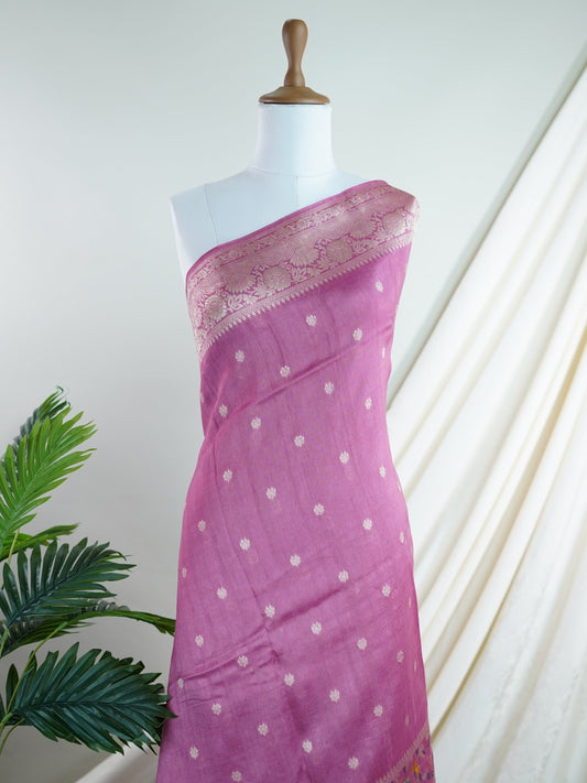 Georgette Pink Tussar Georgette - Manoranjitham Weaves - Handloom Store