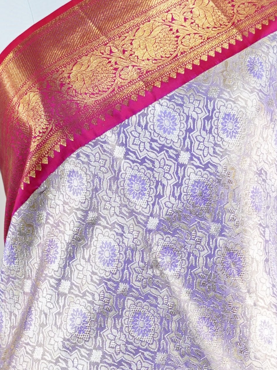 Kanchipuram Silk Lilac 100% Pure Silk  - Manoranjitham Weaves - Handloom Store