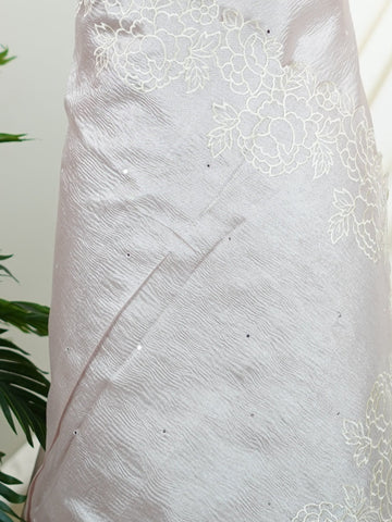 Tissue This semi crush tissue saree from Varanasi blends texture with elegance, featuring delicate embroidery that dances across its luminous surface. The subtle crushed finish adds depth, making it a unique yet timeless drape. Perfect for intimate gatherings and refined celebrations. #SemiCrushTissue #EmbroideredSaree #VaranasiCraft #TexturedElegance #HandwovenCharm Pranavi - Semi Silk Saree | Nan Zari Work | Handwoven - Manoranjitham Weaves - Handloom Store