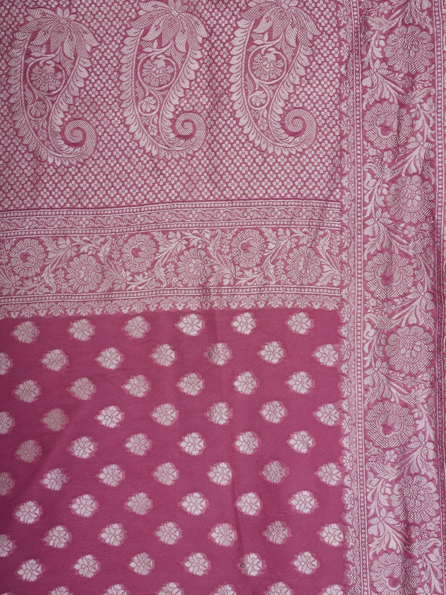 Katan Pink Georgette - Manoranjitham Weaves - Handloom Store