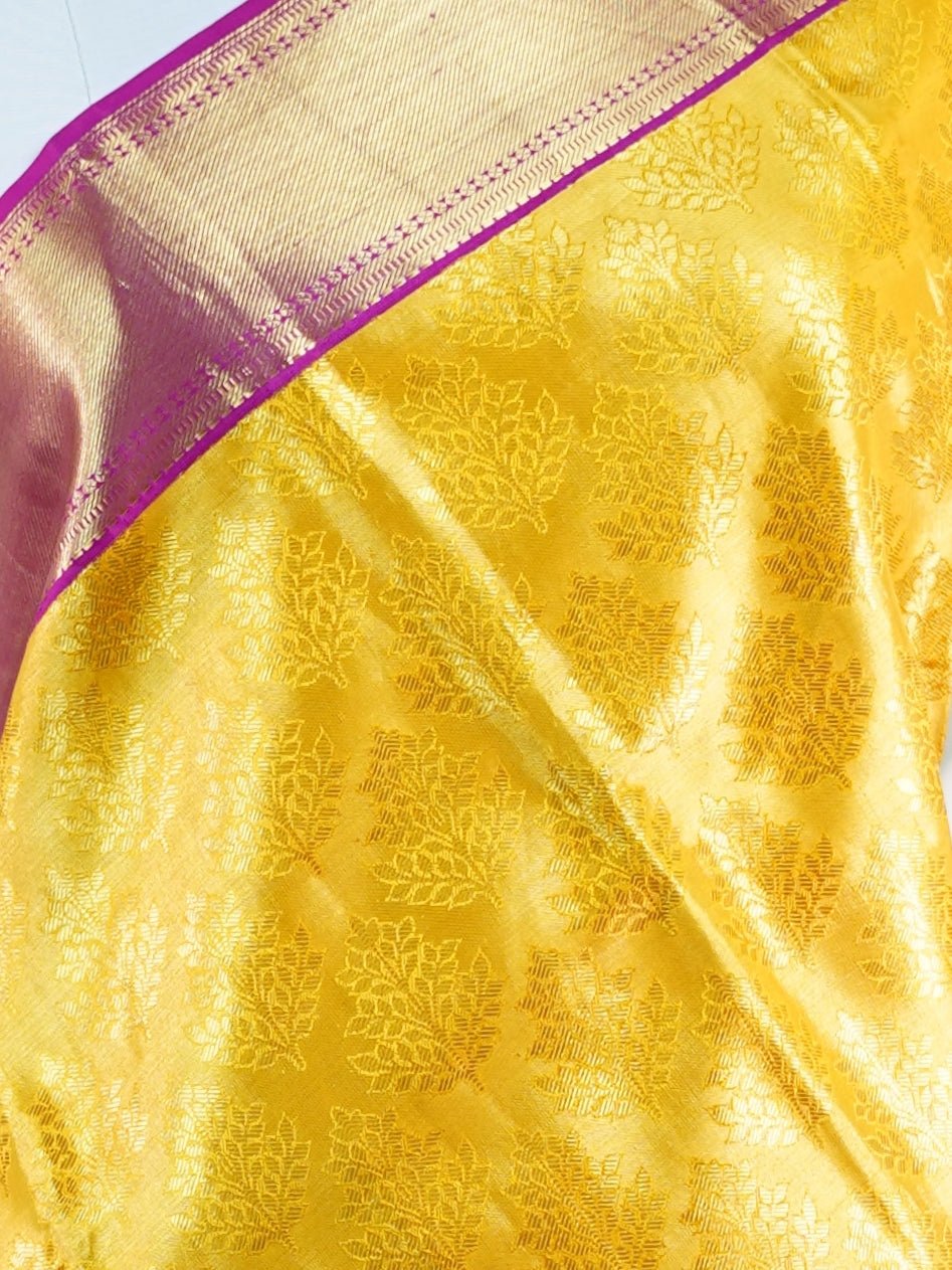 Kanchipuram Silk Yellow 100% Pure Silk  - Manoranjitham Weaves - Handloom Store