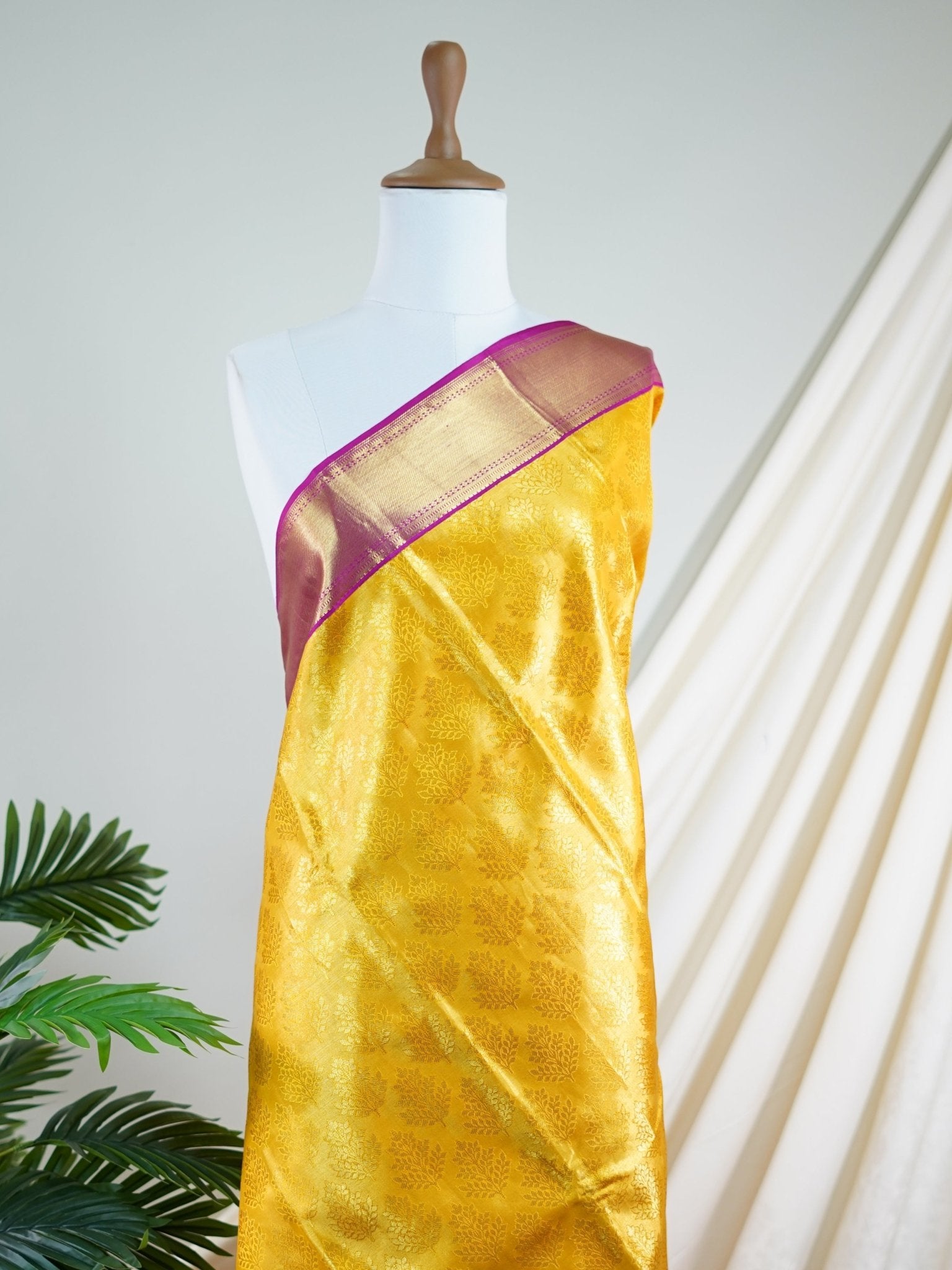 Kanchipuram Silk Yellow 100% Pure Silk  - Manoranjitham Weaves - Handloom Store