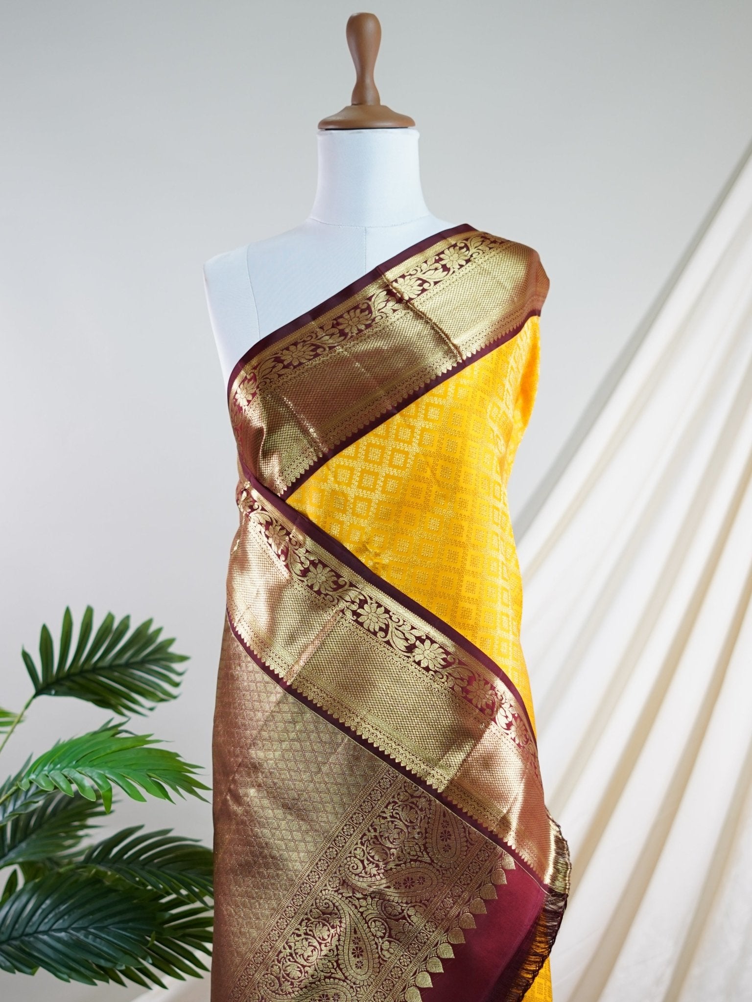 Kanchipuram Silk Yellow 100% Pure Silk  - Manoranjitham Weaves - Handloom Store