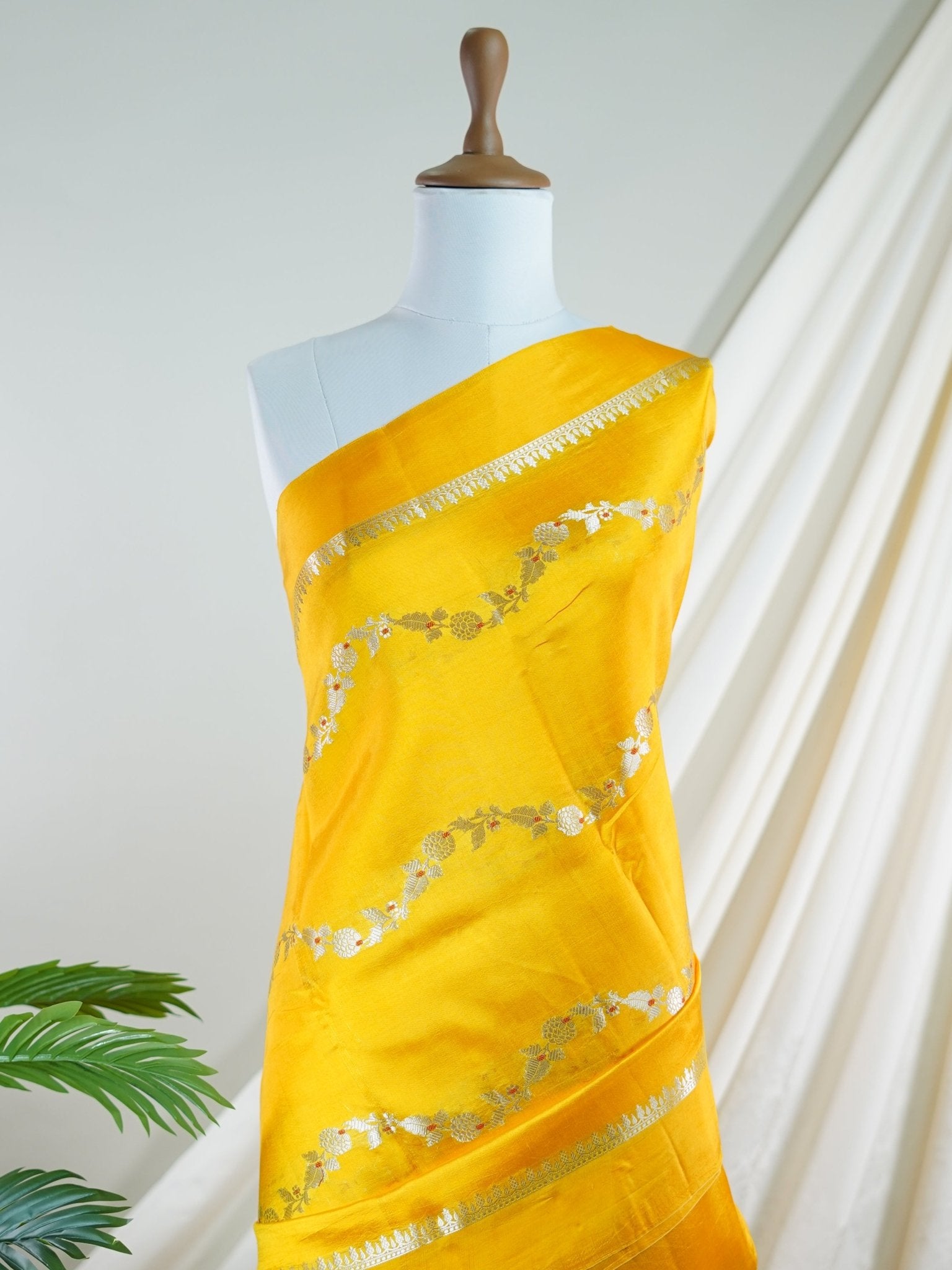 Katan Yellow 100% Pure Katan Soft Silk - Manoranjitham Weaves - Handloom Store