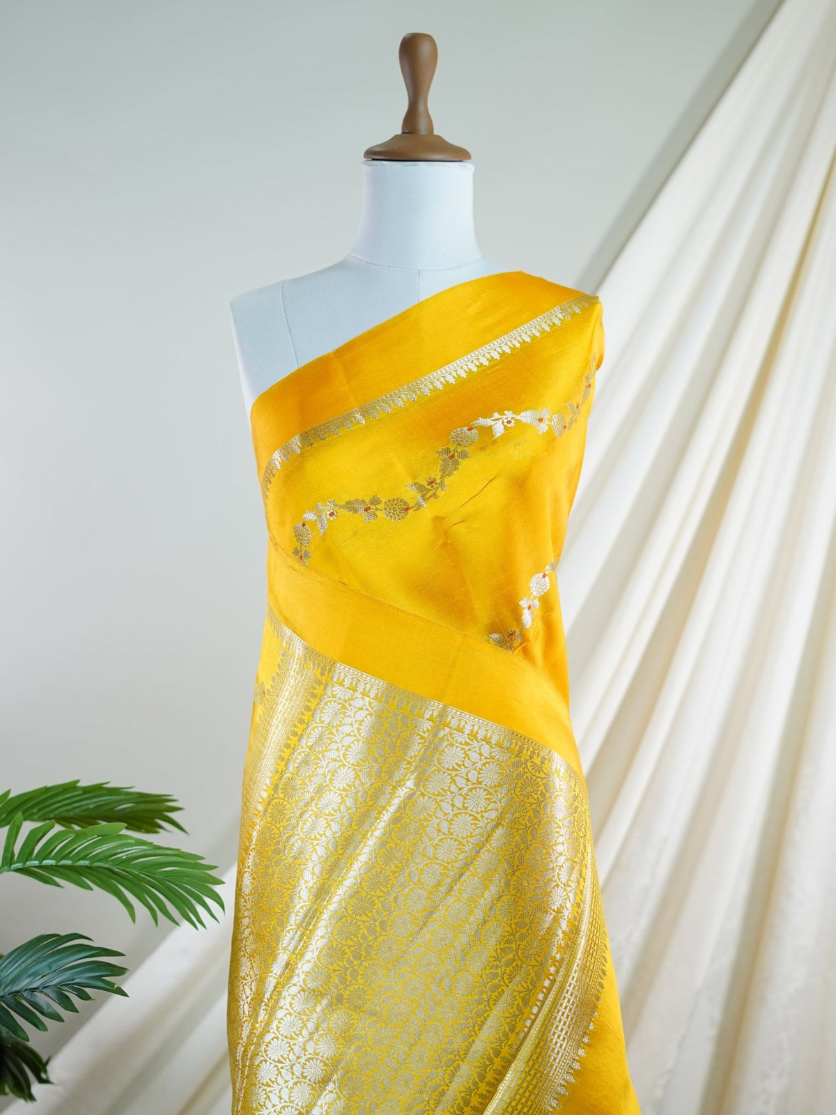 Katan Yellow 100% Pure Katan Soft Silk - Manoranjitham Weaves - Handloom Store