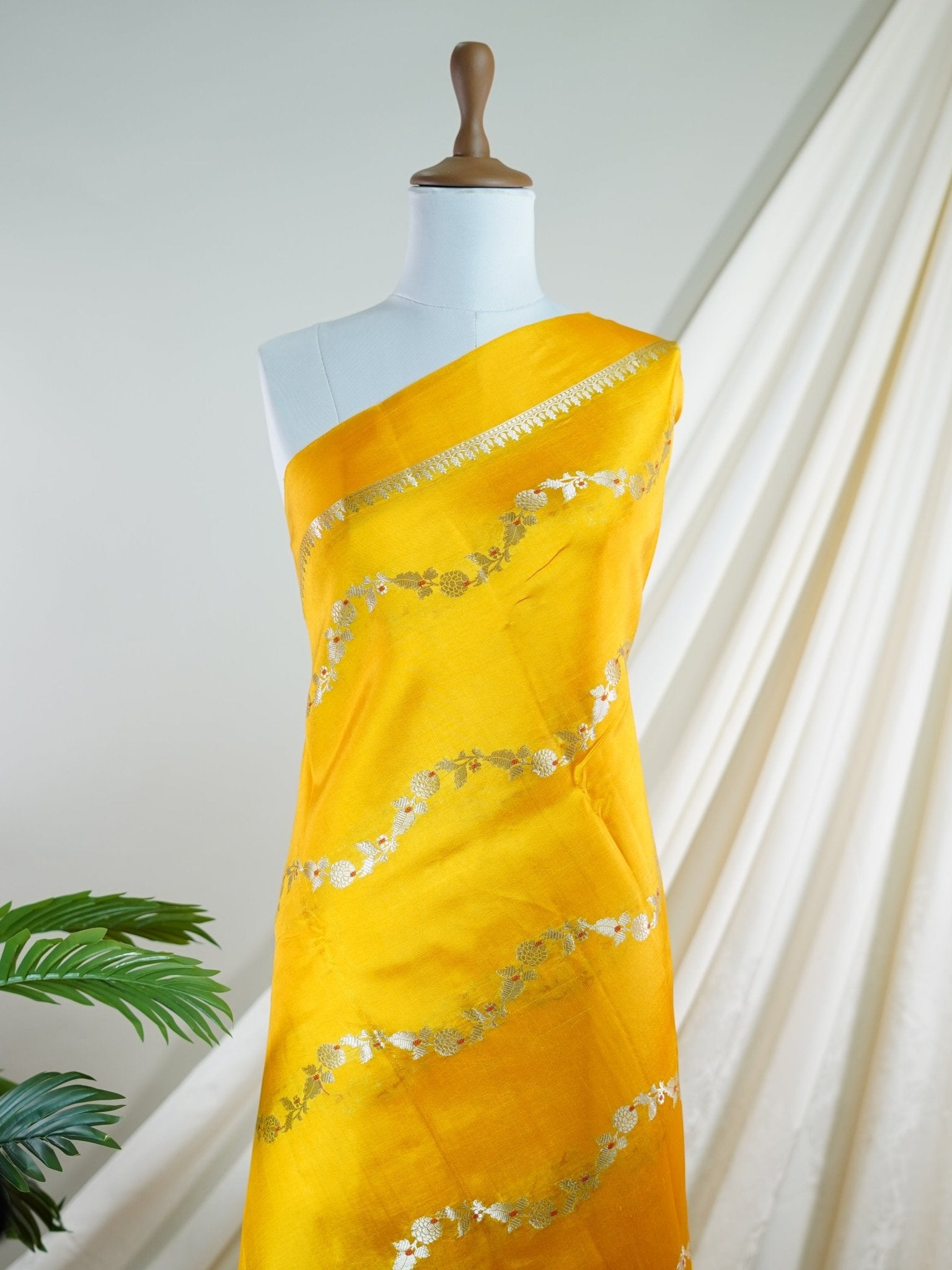 Katan Yellow 100% Pure Katan Soft Silk - Manoranjitham Weaves - Handloom Store